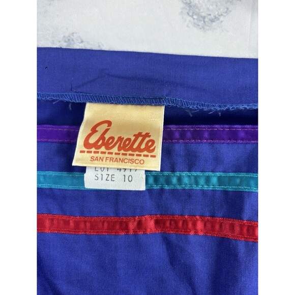 Vintage 70s Prairie Dress Kids Girls Sz 10 cottagecore Folk Blue Novelty Ribbon - Picture 2 of 16